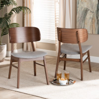 Baxton Studio WM1892B-Smoke/Walnut-DC Alston Mid-Century Modern Grey Fabric Upholstered and Walnut Brown Finished Wood 2-Piece Dining Chair Set>